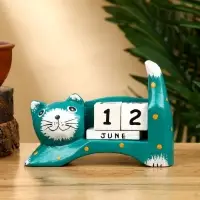 Календарь настольный «Кошка», 14×5.4×10 см, дерево, зелёный