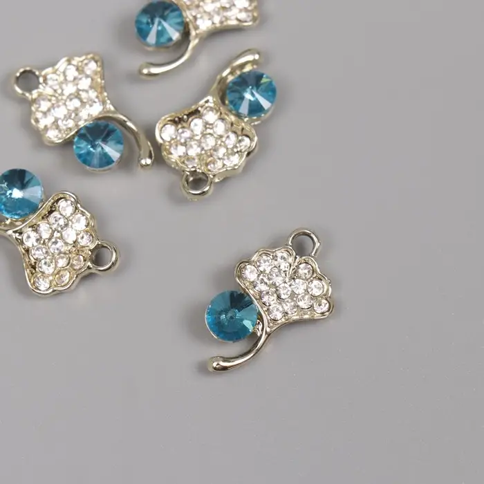 Декор для творчества металл, стразы Декор для творчества металл, стразы "Листок с росой" золото, голубой 2,1х1,3х0,5 см