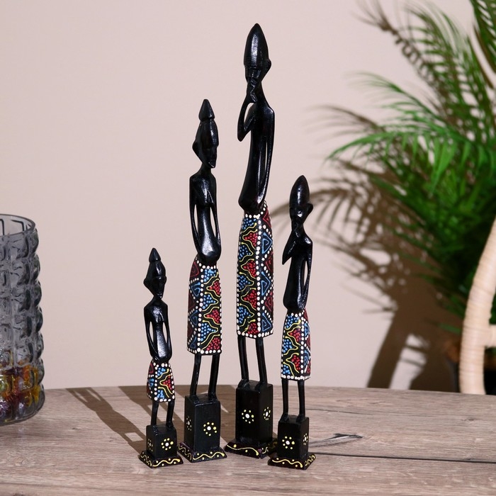 Статуэтки Статуэтки "Семья аборигенов" дерево (набор 4 штуки) 40,30,25,20 см МИКС