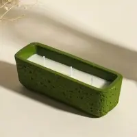 Свеча в вулканическом подсвечнике "Ящик" 3 хлопковых фитиля, зелёная 5,2х15х4,7 см