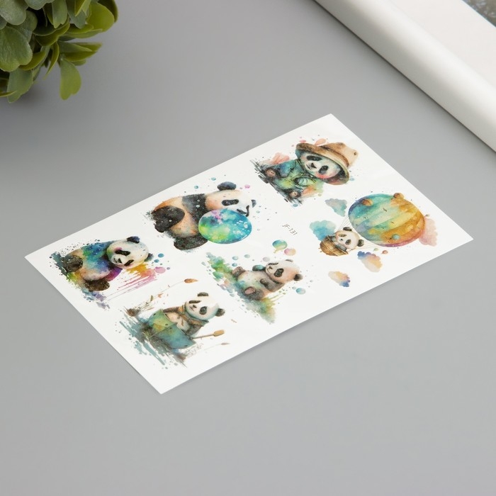 Татуировка на тело фосфорные с блёстками Татуировка на тело фосфорные с блёстками "Панда малыш" 7,5х12 см