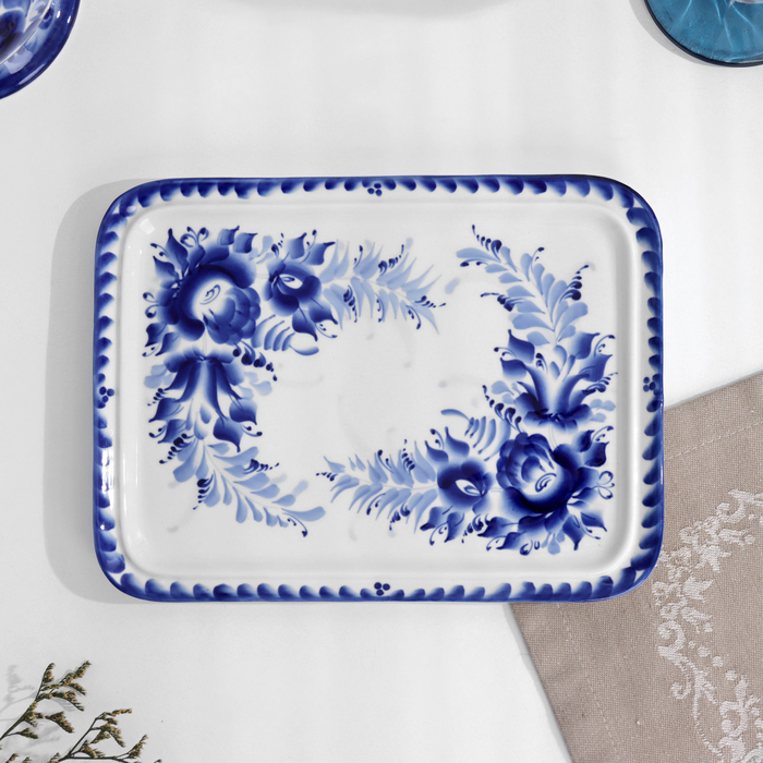 Поднос «Цветочный», 23х17х2 см, гжель Поднос «Цветочный», 23х17х2 см, гжель