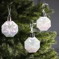 Набор ёлочных шаров &laquo;Изморозь&raquo;, 3 шт., d=7.5 см, 3 LED, от батареек AG13&times;9, свечение тёплое белое