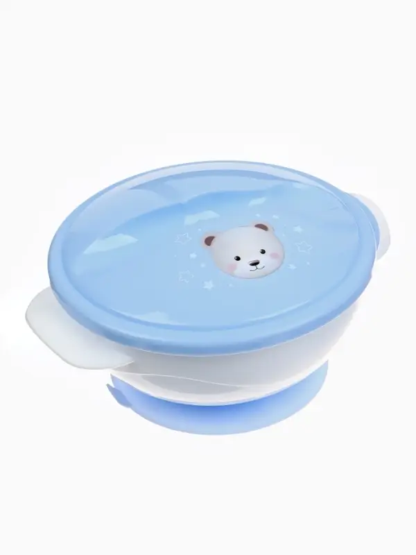 Тарелка на присоске из силикона M&B &laquo;Сладкий малыш&raquo;, в наборе крышка, ложка, голубой