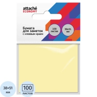 Бумага для заметок с клеевым краем 38x51 мм, 100 л, пастел. желтый