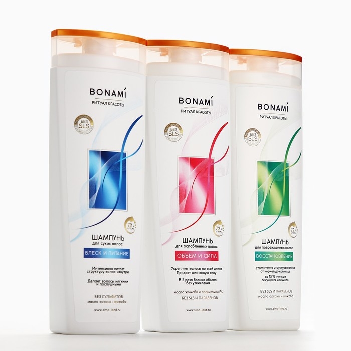 Шампунь для ослабленных волос с маслом жожоба и провитамином В5, оъём и сила, 400 мл, BONAMI