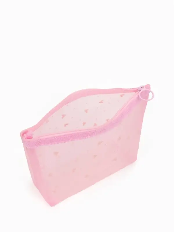 Косметичка дор Сердца, сетка 17*6,5*13,5, отд на молнии, розовый Косметичка дор Сердца, сетка 17*6,5*13,5, отд на молнии, розовый