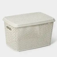 Корзина для хранения &laquo;Ротанг&raquo;, 23 л, 45&times;30&times;26.5 см, с крышкой, белая