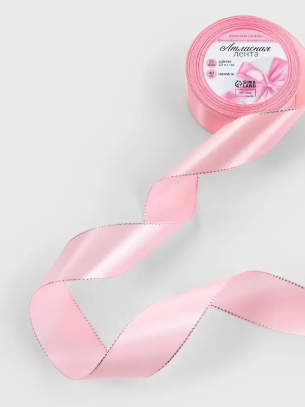 Лента атласная, с серебряным люрексом, 40 мм, 23&plusmn;1 м, розовая №04