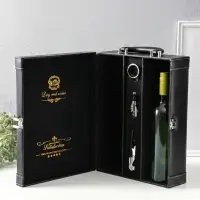 Шкатулка подарочная под 2 бутылки &laquo;Гладкая кожа&raquo; и набор 3 предмета, чёрная, 35&times;26.5&times;12 см