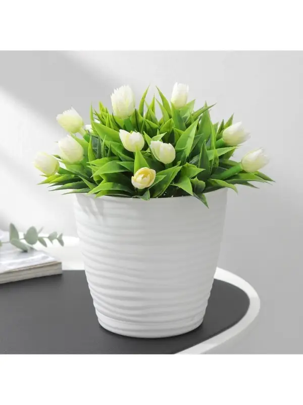 Горшок для цветов с поддоном Saffron, 1.5 л, d=14.6 см, h=13.5 см, пластиковый, белый