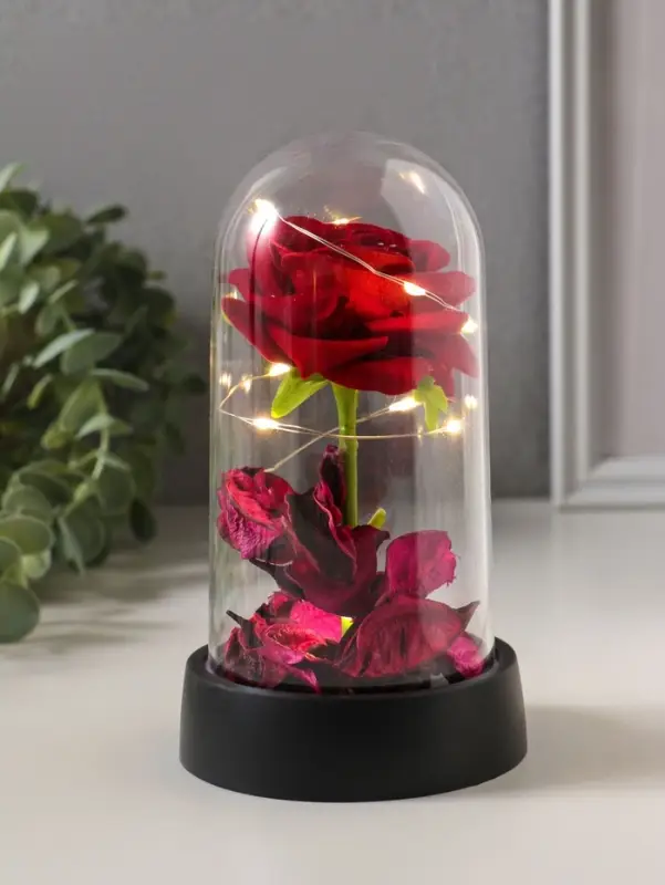 Фигурка световая колба RISALUX &laquo;Красная роза&raquo;, LED-ночник, 3&times;AG10, 8.5&times;8.5&times;15.5 см