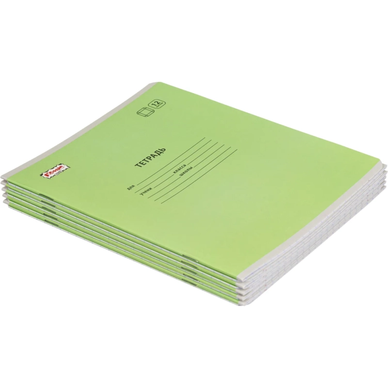 Тетрадь школьная Комус Класс А5 12 л крупная клетка, Зеленый 10 шт./уп