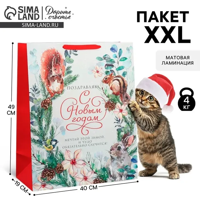Пакет подарочный новогодний ламинированный &laquo;С Новым годом&raquo;, XL 40&times;49&times;19 см