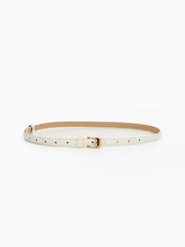 Ремень женский тонкий, 110&times;1.3 см, классическая пряжка металл, золотистая, белый