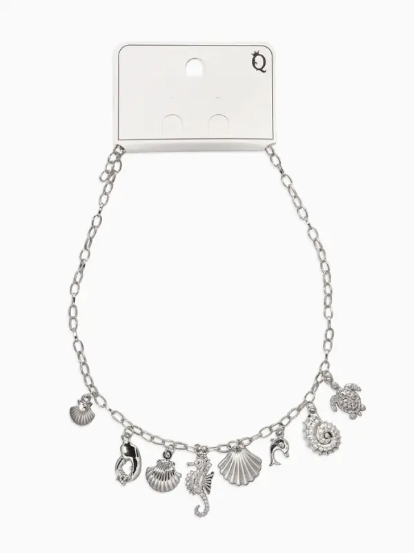 Колье "Летний вайб" морской мир, цвет серебро