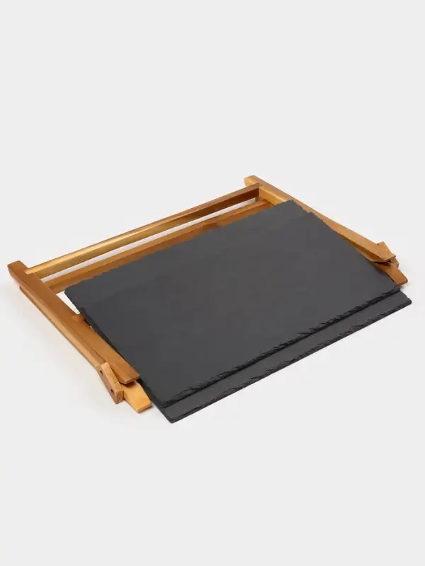 Блюдо - этажерка Magistro Valley, 2 яруса, сланец, чёрное