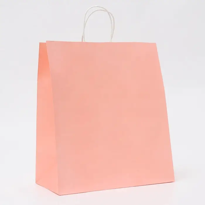 Пакет крафт нежно - розовый, круглая ручка, 32×19.5×37 см, 120 г