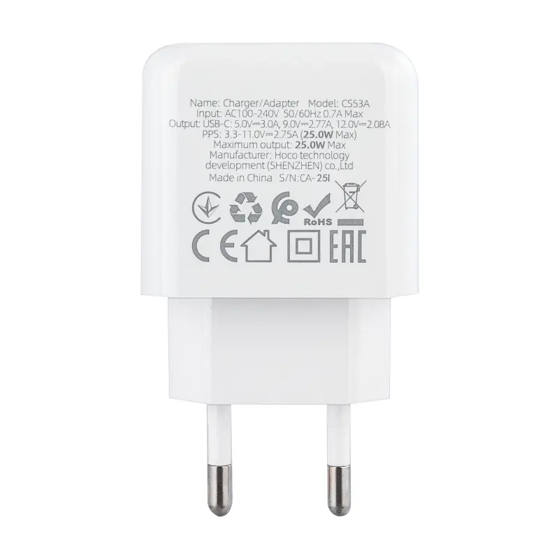 Переходник сетевого зарядного устройства на Type-C PD20W CS53A HOCO белый