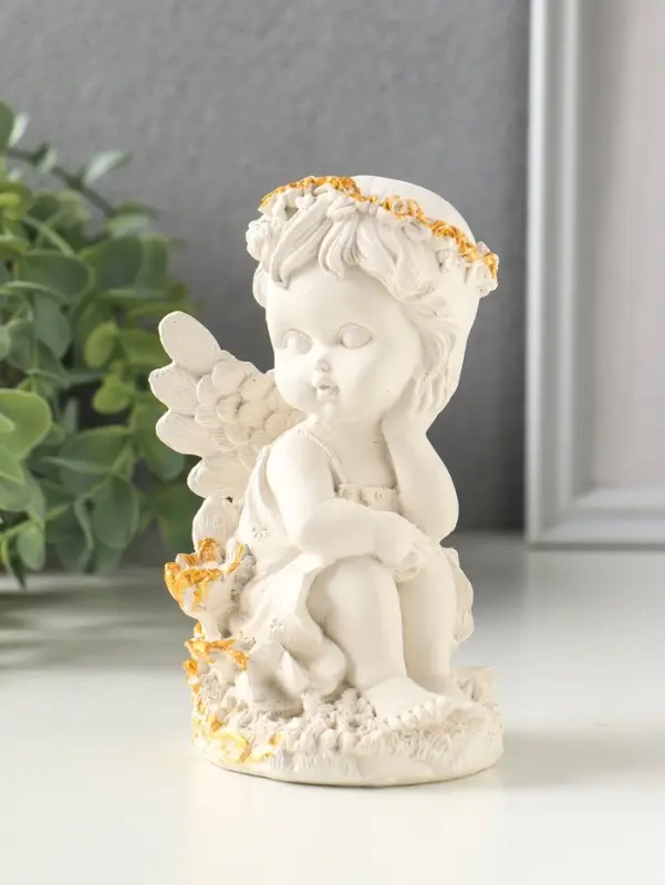Фигурка гипс &laquo;Ангел в цветах&raquo;, 13&times;8 см, белая