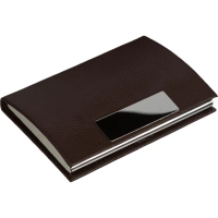 Визитница на 20 визиток металл/экокожа с шильдом д/гравировки коричн, 80106