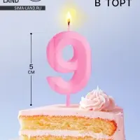Свеча в торт на шпажке &laquo;Грань&raquo;, цифра 9, 5 см, розовая