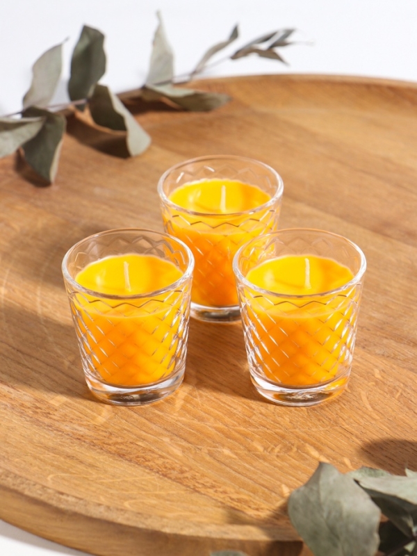 Свеча ароматическая в стакане (набор 3 шт) по 50 мл, 10 ч, 32 гр, ЦИТРУС-ГРЕЙПФРУТ