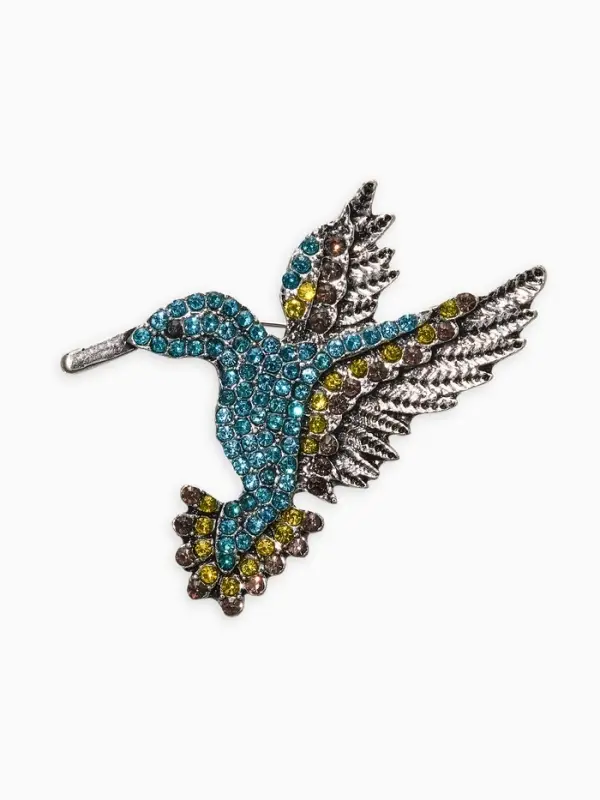 Брошь "Калибри", цветная в чернёном серебре