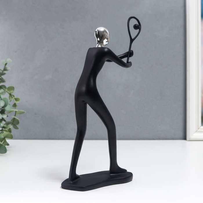 Сувенир полистоун  Сувенир полистоун "Спортсмен - большой теннис" чёрный с серебром 28,5х13 см