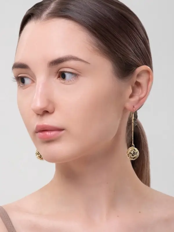 Серьги висячие &laquo;Шар плетёный&raquo;, чёрные в золоте, 6.5 см