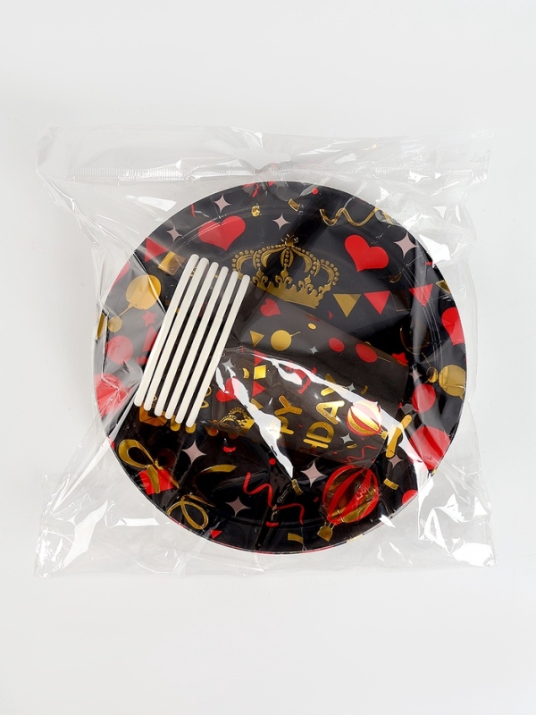 Набор бумажной посуды Набор бумажной посуды "С днём рождения", набор 12 шт., цвет чёрный