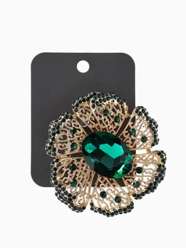 Брошь &laquo;Цветок&raquo; изумруд, стразы, цвет зелёный в золоте