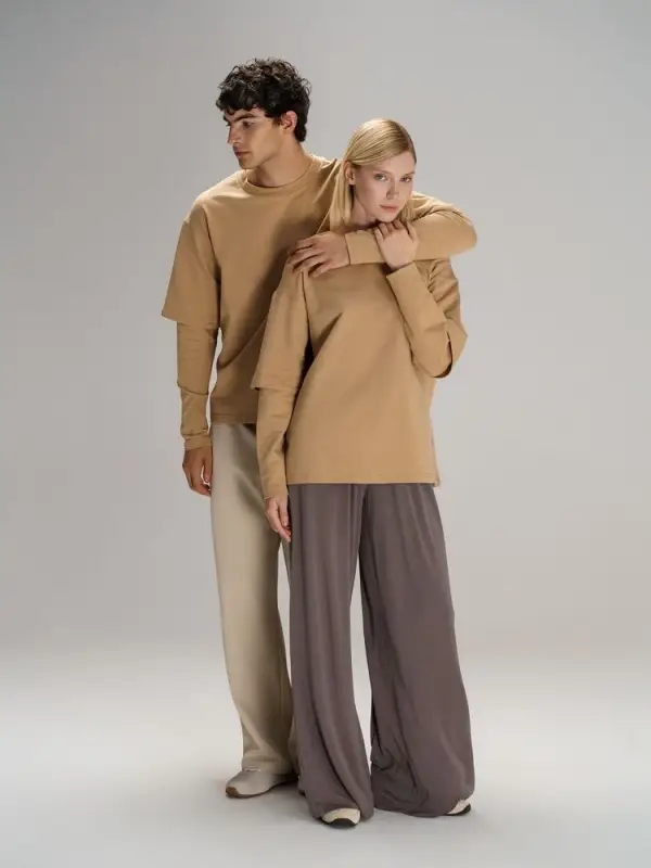 Футболка оверсайз с двойным рукавом Kosmos, бежевая, размер XS/S Футболка оверсайз с двойным рукавом Kosmos, бежевая, размер XS/S