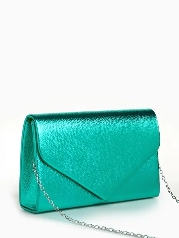 Сумка-клатч женская вечерняя на магните, на серебристой цепочке, зелёная