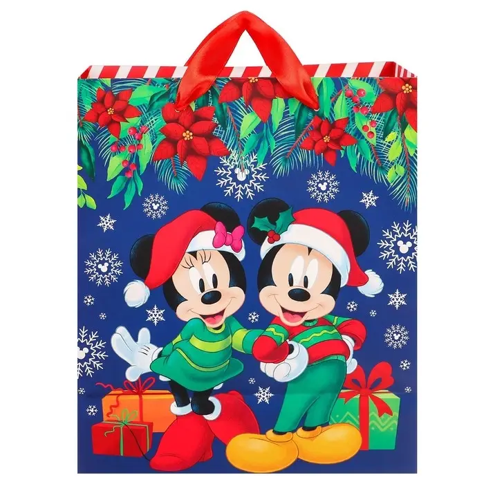 Пакет подарочный новогодний, 18х23х11.5 см, упаковка, Микки Маус МИКС
