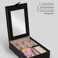 Шкатулка для украшений &laquo;Сердечки&raquo;, с зеркалом, искусственная кожа, чёрная, 15&times;21.5&times;5.5 см