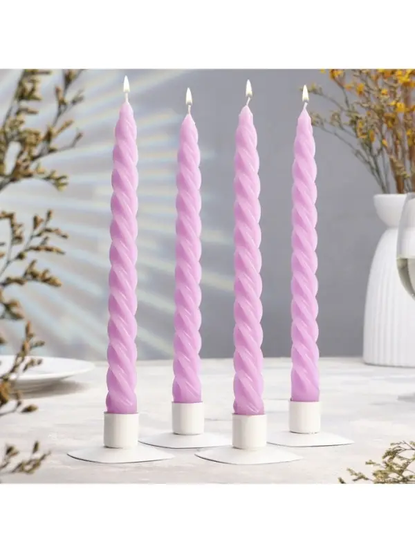Набор свечей витых, 2.3&times;24.5 см, 5 ч, 50 г, 4 шт., сиреневый, в подарочной коробке