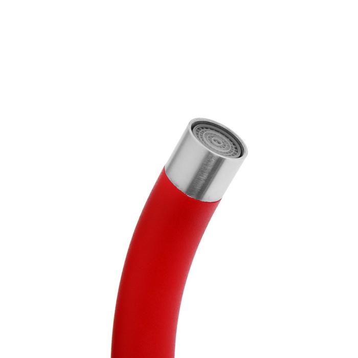 Смеситель для кухни Смеситель для кухни "ОЛИМП" ОС66923, однорычажный, высокий излив, нержавеющая сталь, красный