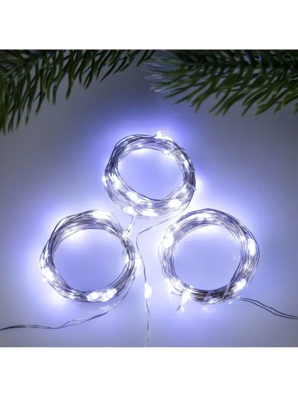 Набор гирлянд &laquo;Нить&raquo; 2 м роса, IP20, серебристая нить, 20 LED, свечение белое, 3 режима, батарейки AG13&times;3 (в комплекте), 3 шт.