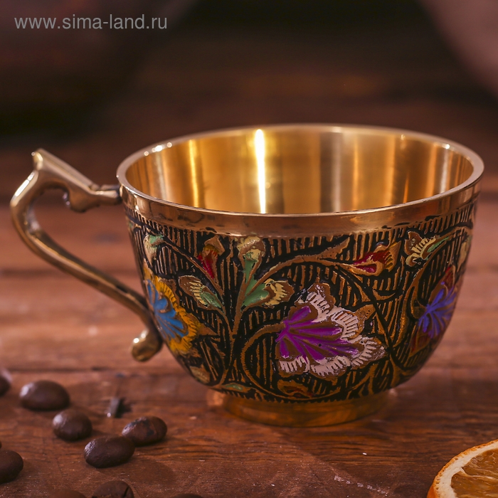 Чайная пара латунь  Чайная пара латунь "Цветы" 11х11х6 см