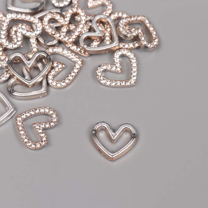 Декор для творчества пластик "Сердце со стразами" золото набор 20 шт 1,5х1,5х0,4 см