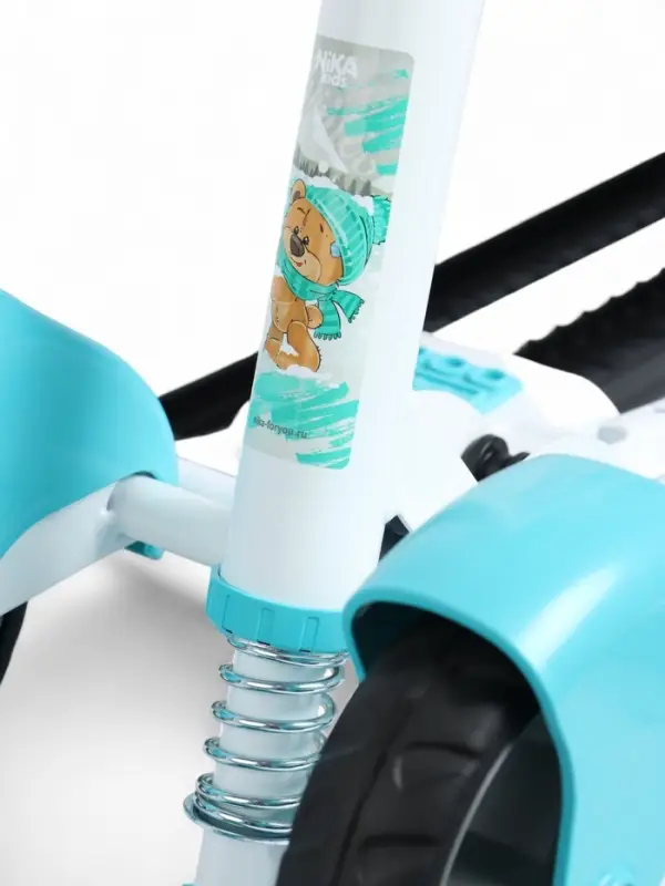 Снегокат «Тимка спорт 6Д» с забавными медвежатами, с двумя спинками, с родительской ручкой, бирюзовый, ТС6Д/ЗМ Nika