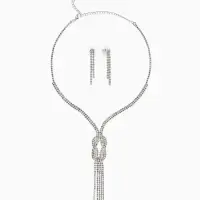 Набор 2 предмета: серьги, колье &laquo;Лёд&raquo;, загиб, белый в серебре, 40 см