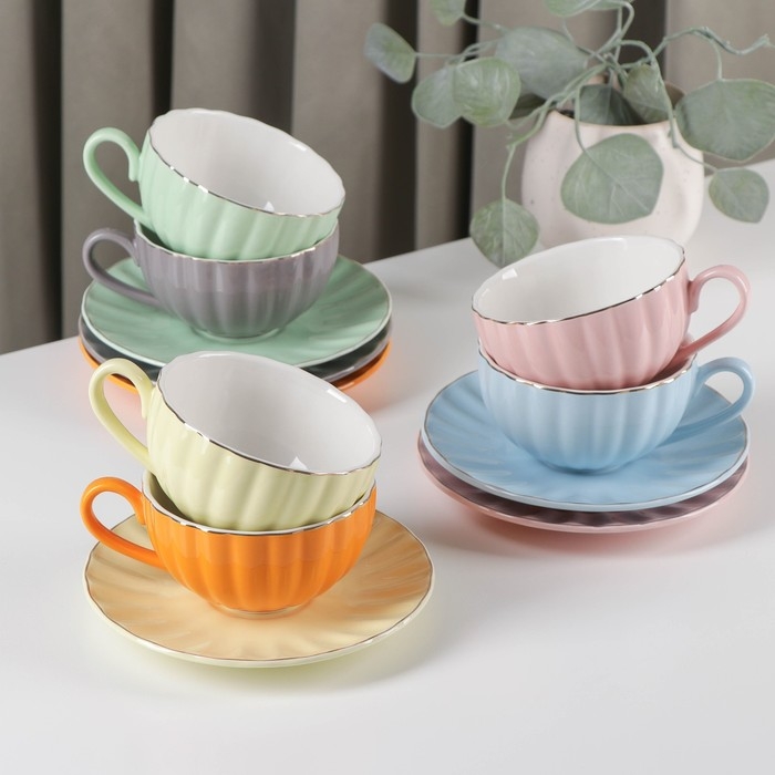 Сервиз фарфоровый чайный Доляна «Вивьен», 12 предметов: 6 чашек 200 мл, 6 блюдец d=15 см, цвет МИКС Сервиз фарфоровый чайный Доляна «Вивьен», 12 предметов: 6 чашек 200 мл, 6 блюдец d=15 см, цвет МИКС