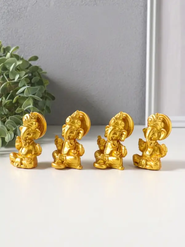 Сувенир полистоун "Ганеша" набор 4 шт золото 3,5х4,4х6,2 см