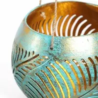 Подсвечник подвесной из кокоса, 10-13 см, бирюзово-золотой