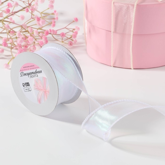 Лента капроновая «Волна», с радужным переливом, 38 мм, 9,1 ± 0,5 м, цвет белый Лента капроновая «Волна», с радужным переливом, 38 мм, 9,1 ± 0,5 м, цвет белый