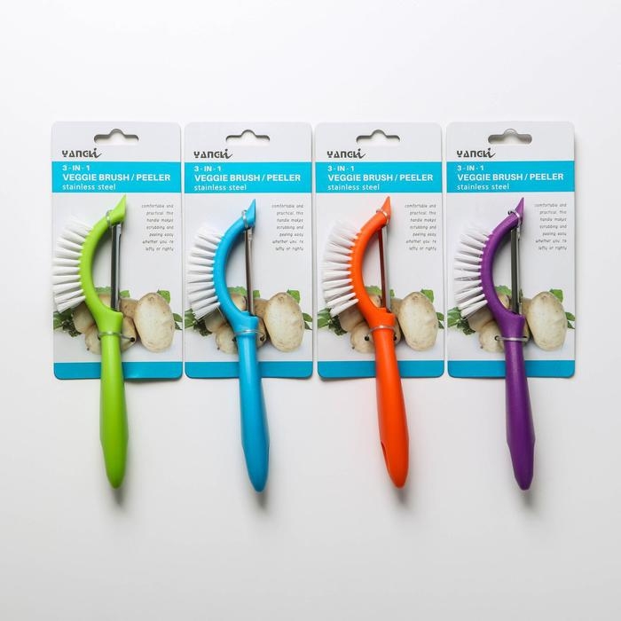 Овощечистка «Сарбо», с щёткой, 18,5×5 см, цвет МИКС Овощечистка «Сарбо», с щёткой, 18,5×5 см, цвет МИКС