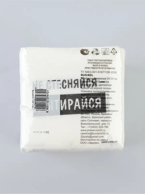 Салфетки бумажные однослойные &laquo;Не стесняйся-вытирайся&raquo;, 24&times;24 см, набор 100 шт.