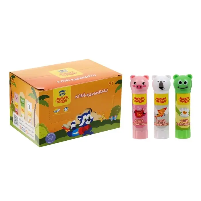 Клей-карандаш PVP 9 г Мульти-Пульти Клей-карандаш PVP 9 г Мульти-Пульти "Зверята: Свинка, Лягушка, Белый медведь", колпачок в форме животного